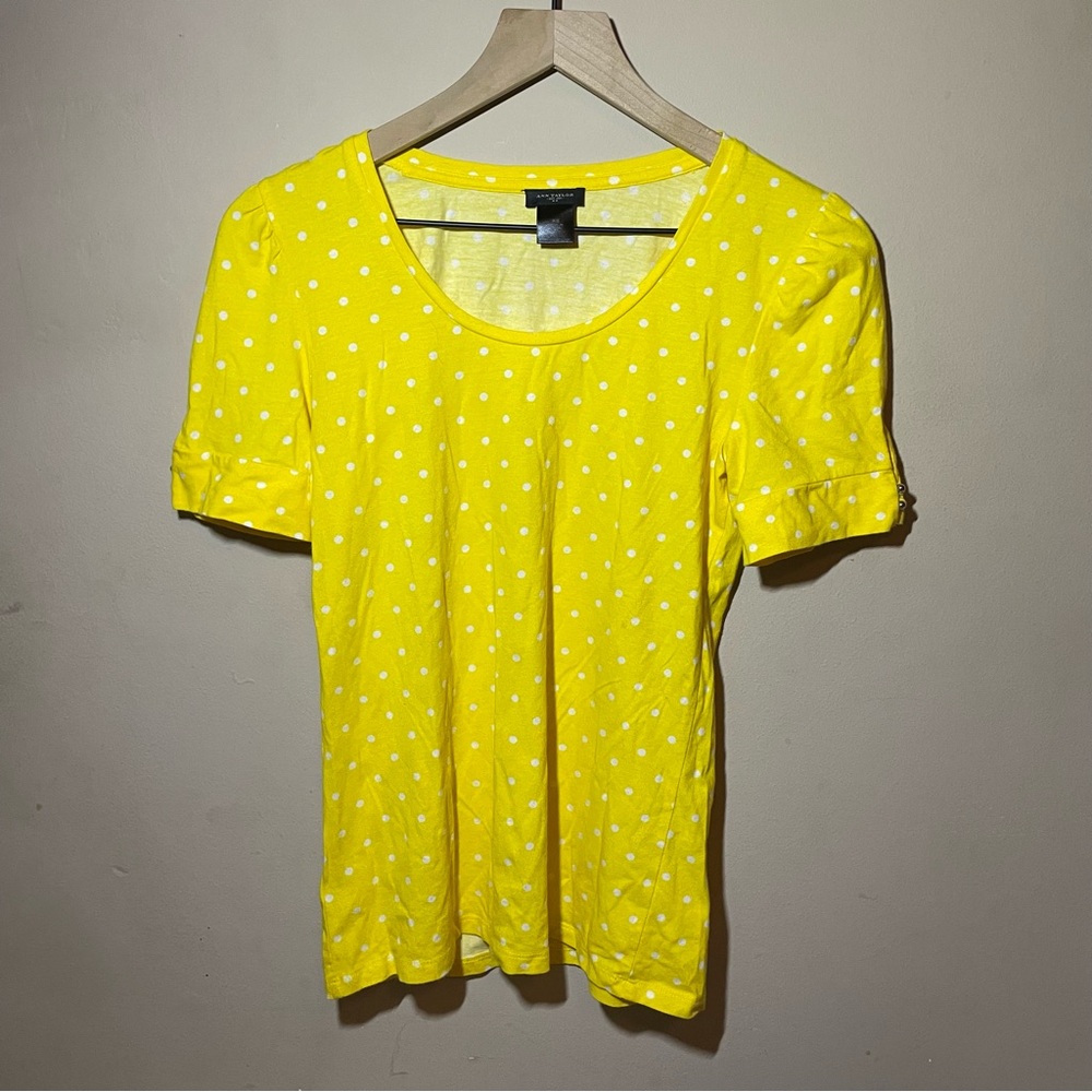 Ann Taylor Yellow Polka Dot Scoop Neck Tee